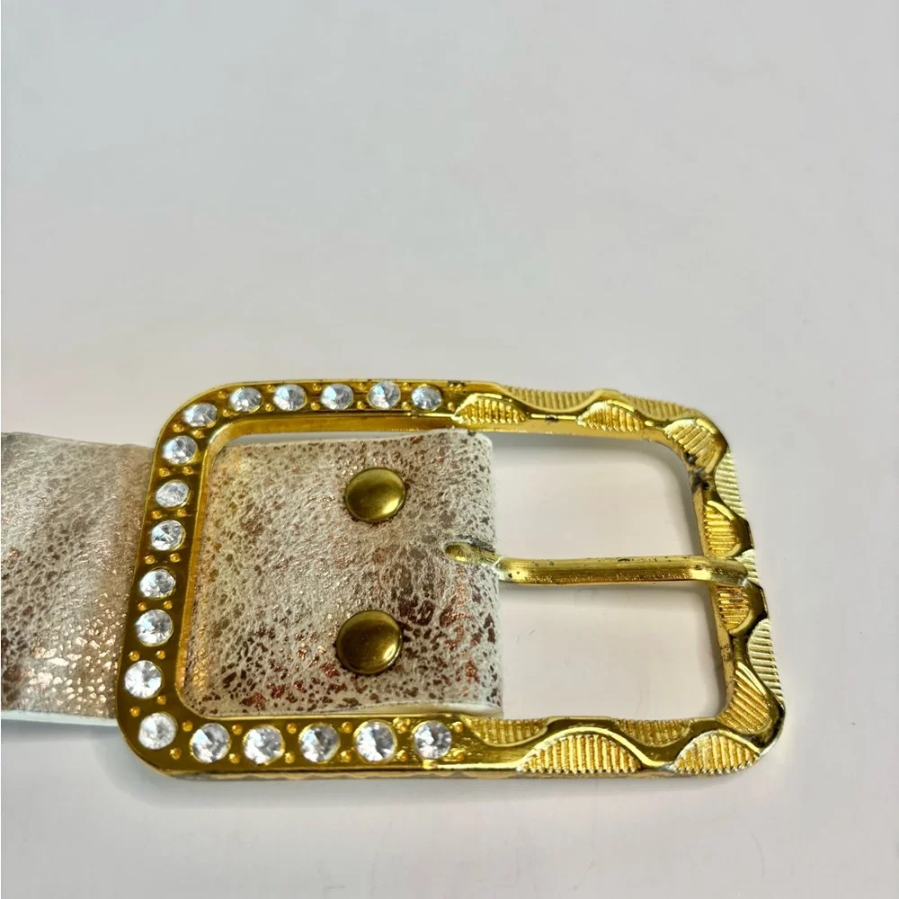Vintage White and Gold Belt Studded and Crystals with Gold Buckle